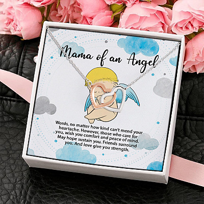Mama Of An Angel Words No Matter How Kind Can't Mend Your Heartache Joined Interlocking Hearts Necklace