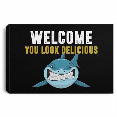 Funny Shark Framed Canvas - Welcome, White, 0.75'' Framed Canvas
