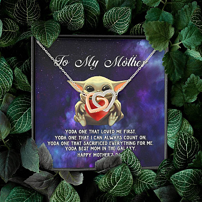 To My Mother Yoda One that Loved Me First Interlocking Hearts Pendant Necklace