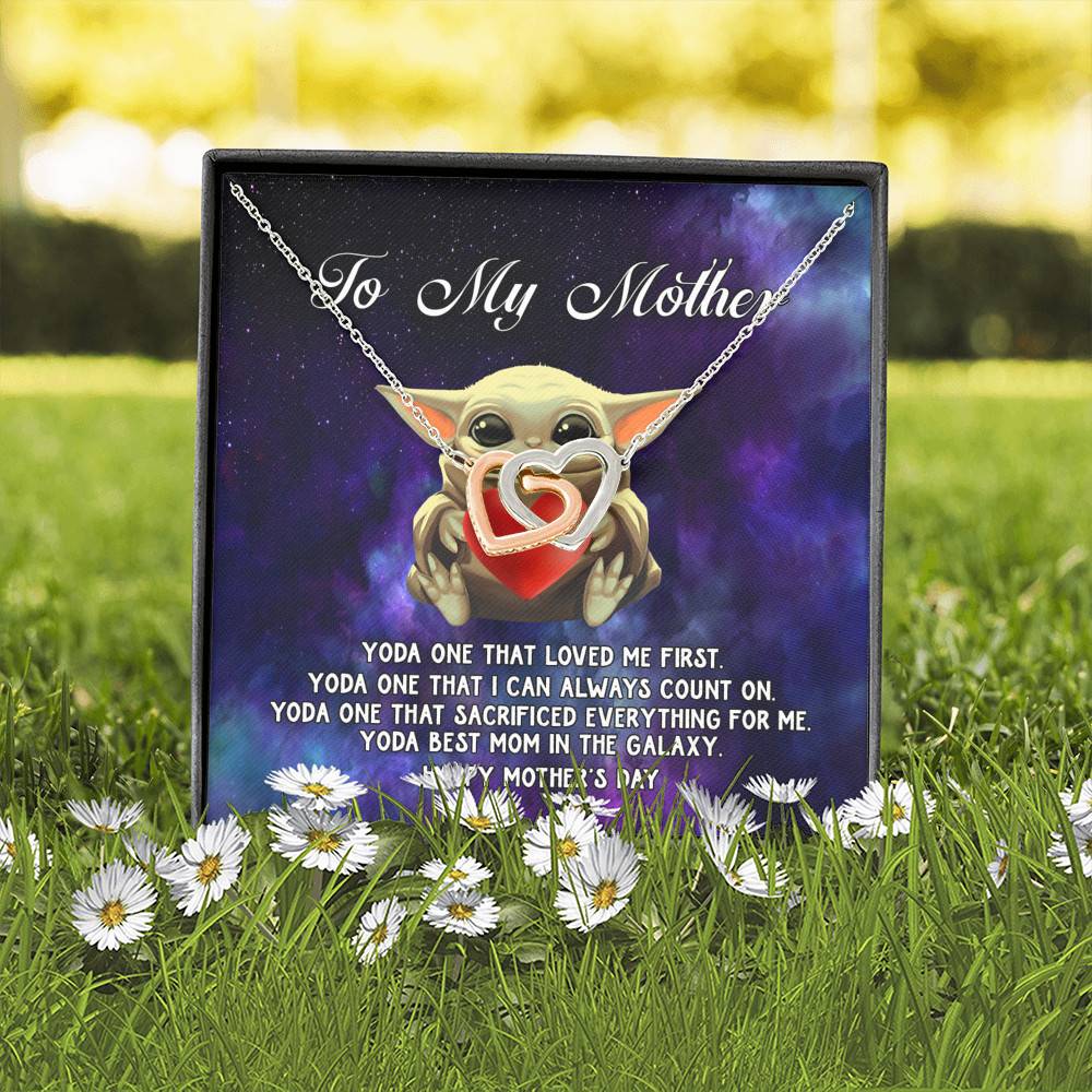 To My Mother Yoda One that Loved Me First Interlocking Hearts Pendant Necklace