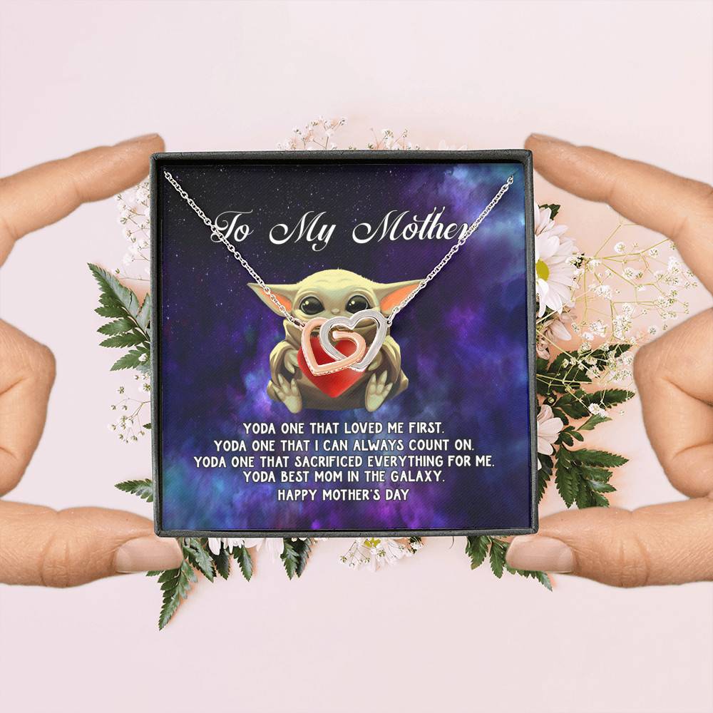 To My Mother Yoda One that Loved Me First Interlocking Hearts Pendant Necklace