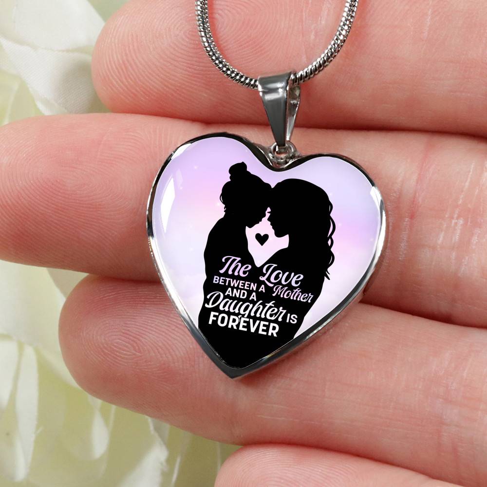 The Love Between Mother And Daughter Is Forever Heart Pendant Necklace - Heart Luxury Necklace (Silver)