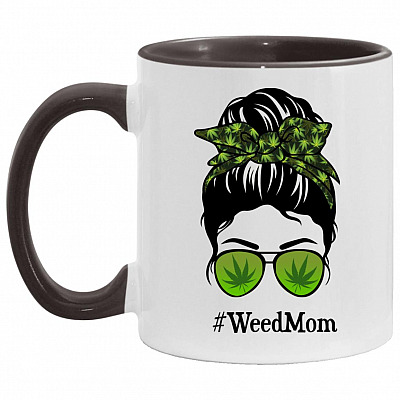 Mom Life Weed Accent Mug - Stoner Mom Gifts, White/Black, 11 oz. Accent Mug
