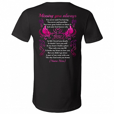 Personalized Wings Missing You Always, Black, V-Neck T-Shirt