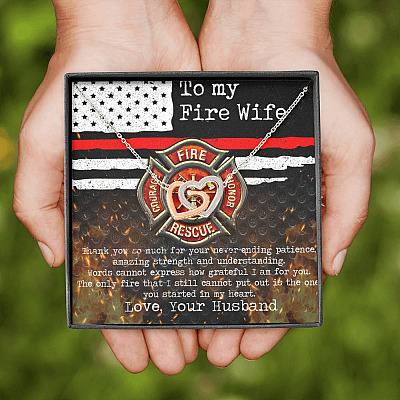 To My Fire Wife Thank You So Much For Your Never-Ending Patience Interlocking Hearts Pendant Necklace