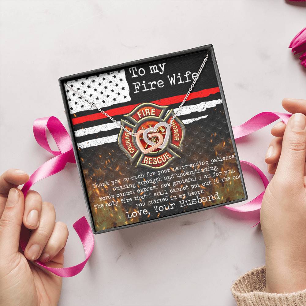 To My Fire Wife Thank You So Much For Your Never-Ending Patience Interlocking Hearts Pendant Necklace