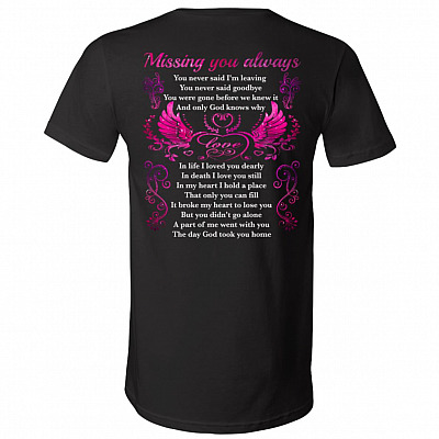 Angel Wings Missing You Always, Black, V-Neck T-Shirt