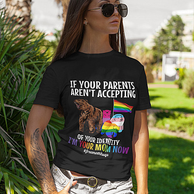 Alternative view of Proud LGBTQ If Your Parents Aren't Accepting Of Your Identify I'm Your Mom Now Free Mom Hugs T-shirt - V-neck