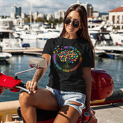 Alternative view of Tree Of Life Autism And I Think To Myself What A Wonderful World Autism Awareness T-Shirt