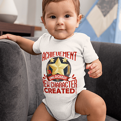 Alternative view of Achievement Unlocked New Character Created Baby Onesie - Matching Dad And Baby Character Outfits