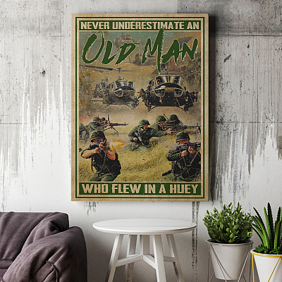 Alternative view of Never Underestimate An Old Man Who Flew In A Huey Vietnam Veteran Wrapped Framed Canvas - Unframed Poster