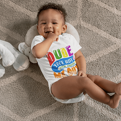 Alternative view of Dude Your Wife Keeps Checking Me Out Baby Onesie - Toddler Baby Infant Bodysuit - Daddy Baby Onesie