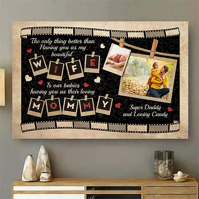 Custom Photo Husband To My Wife Saying Our Babies Having Loving Mommy Mother's Day Personalized Canvas Poster