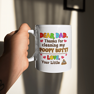 Alternative view of Dear Dad Thanks For Cleaning My Poopy Butt Little Shit Funny Father's Day Coffee Mug - Travel Bottle