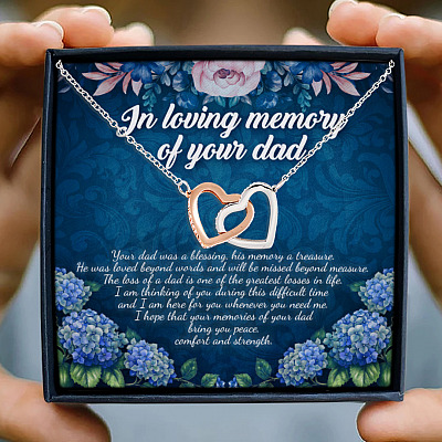 In Loving Memory Of Your Dad Was A Blessing Memorial Remembrance Interlocking Hearts Pendant Necklace