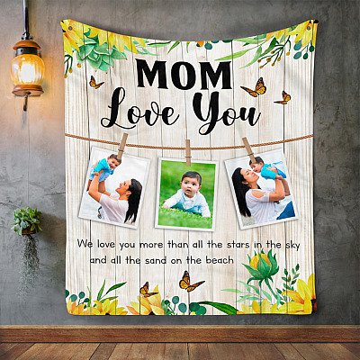 Personalized Photo Mom Love You - We Love You More than All the Stars in The Sky Fleece Blanket