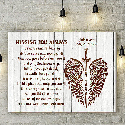 Alternative view of Personalized Missing You Always You Never Said I'm Leaving Angel Wings Memorial Framed Canvas - Unframed Poster