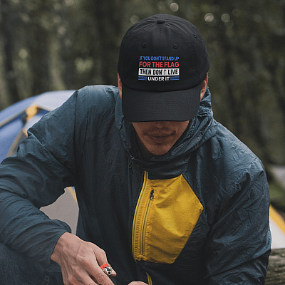 Alternative view of If You Don't Stand Up for the Flag Then Don't Live Under It Twill Cap - High-Profile Snapback Hat - Trucker Hat