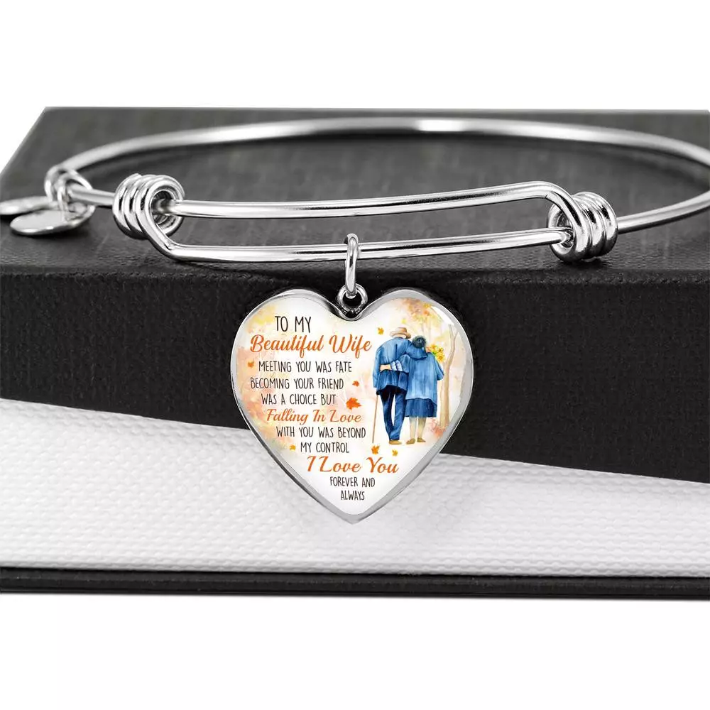 To My Beautiful Wife Meeting You Was Fate Becoming Your Friend Was a Choice Old Couple Heart Pendant Necklace