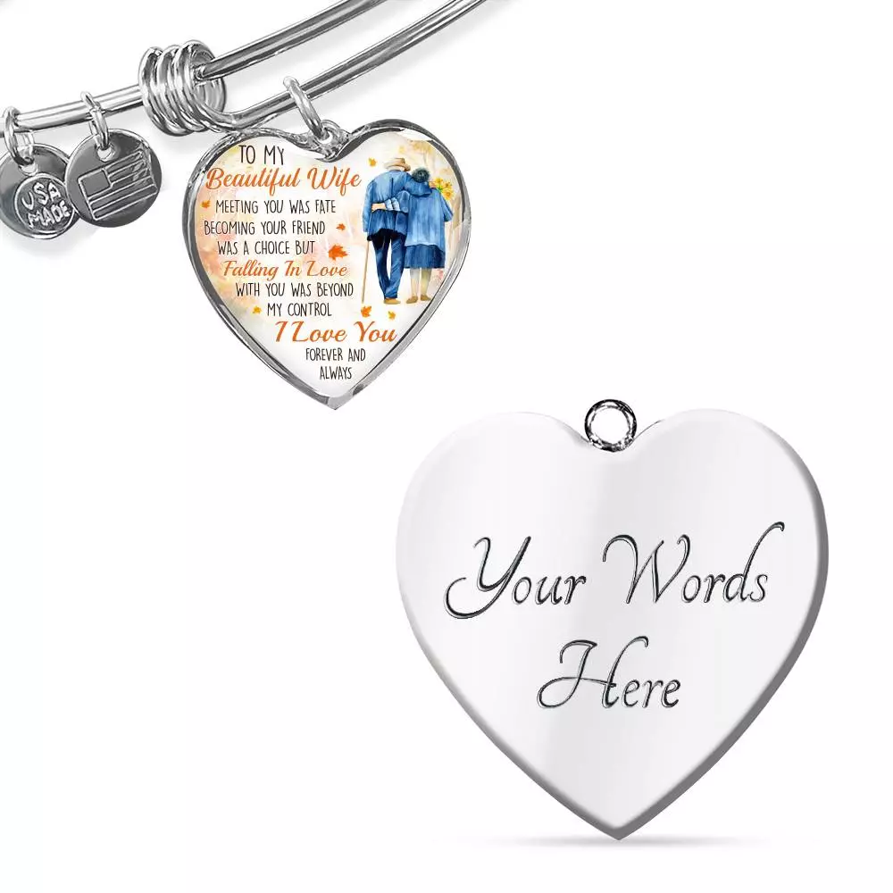 To My Beautiful Wife Meeting You Was Fate Becoming Your Friend Was a Choice Old Couple Heart Pendant Necklace