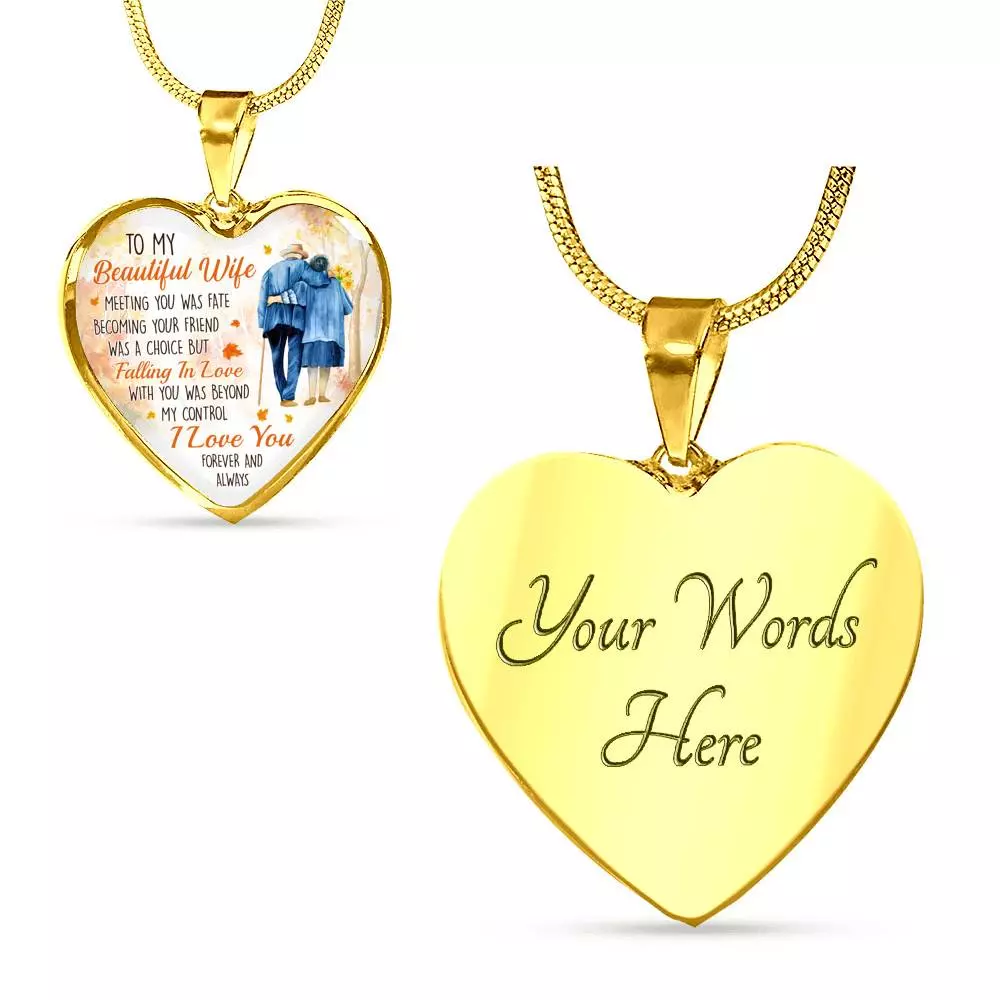 To My Beautiful Wife Meeting You Was Fate Becoming Your Friend Was a Choice Old Couple Heart Pendant Necklace