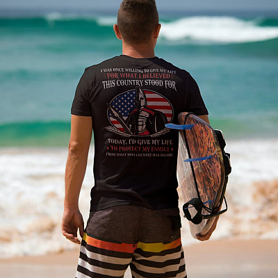 Alternative view of I Was Once Willing to Give My Life for What I Believed Print On Back Plain Front T-Shirt - American Flag Soldier Shirt