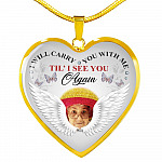 Personalized Photo I Will Carry You With Me Til' I See You Again Butterfly Memorial Luxury Heart Pendant Necklace - Heart Luxury Necklace (Gold Plated)