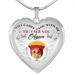Personalized Photo I Will Carry You With Me Til' I See You Again Butterfly Memorial Luxury Heart Pendant Necklace - Heart Luxury Necklace (Silver)