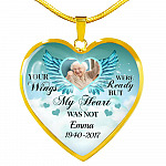 Personalized Photo Your Wings Were Ready But My Heart Was Not Memorial Luxury Heart Pendant Necklace - Heart Luxury Necklace (Gold Plated)