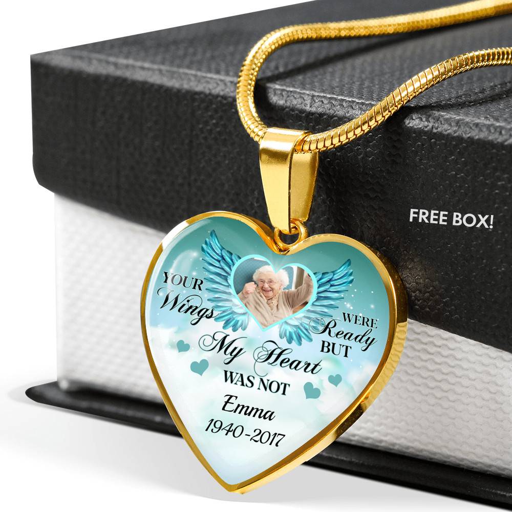 Personalized Photo Your Wings Were Ready But My Heart Was Not Memorial Luxury Heart Pendant Necklace - Heart Luxury Necklace (Gold Plated)