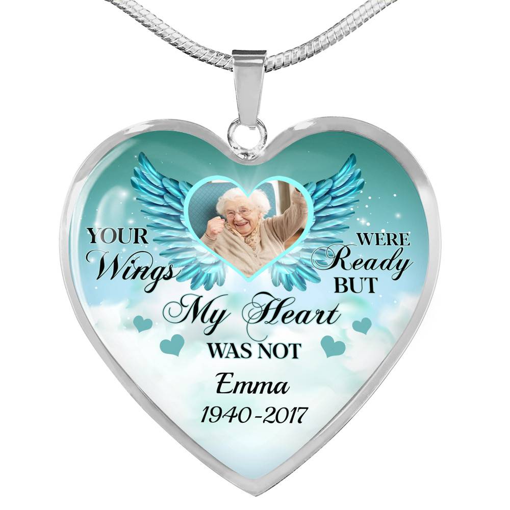 Personalized Photo Your Wings Were Ready But My Heart Was Not Memorial Luxury Heart Pendant Necklace - Heart Luxury Necklace (Silver)