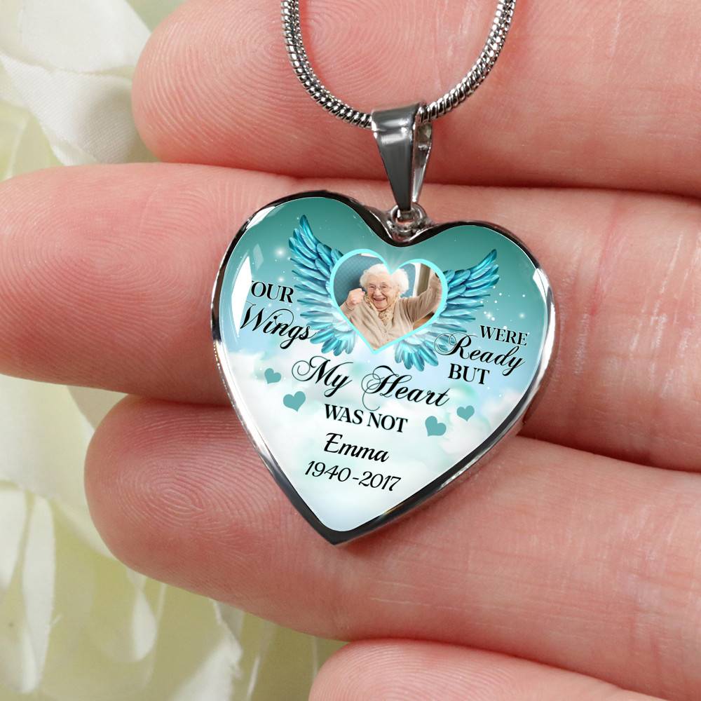 Personalized Photo Your Wings Were Ready But My Heart Was Not Memorial Luxury Heart Pendant Necklace - Heart Luxury Necklace (Silver)