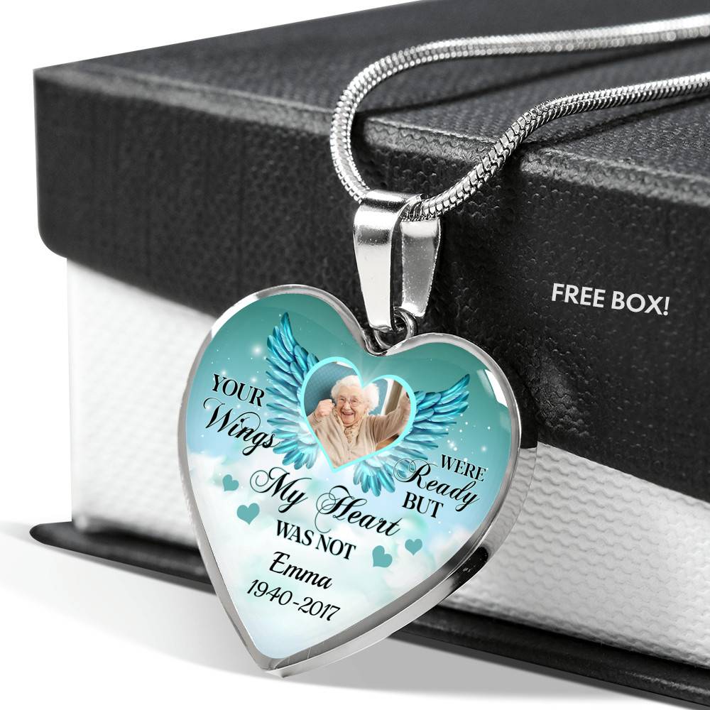 Personalized Photo Your Wings Were Ready But My Heart Was Not Memorial Luxury Heart Pendant Necklace - Heart Luxury Necklace (Silver)