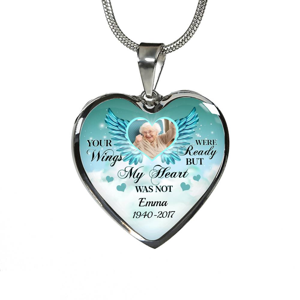 Personalized Photo Your Wings Were Ready But My Heart Was Not Memorial Luxury Heart Pendant Necklace - Heart Luxury Necklace (Silver)