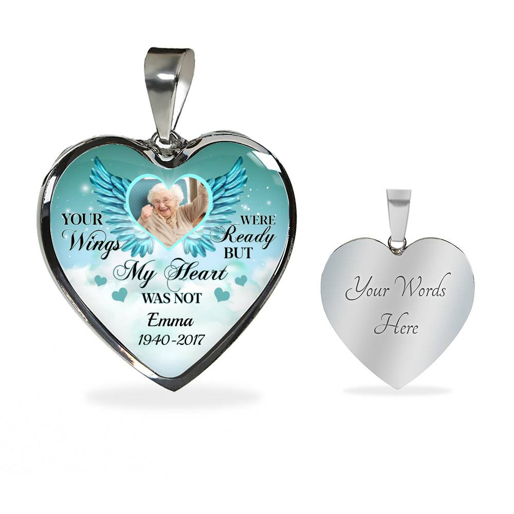 Personalized Photo Your Wings Were Ready But My Heart Was Not Memorial Luxury Heart Pendant Necklace - Heart Luxury Necklace (Silver)