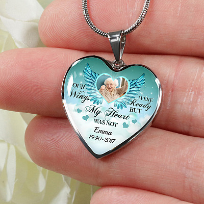 Alternative view of Personalized Photo Your Wings Were Ready But My Heart Was Not Memorial Luxury Heart Pendant Necklace