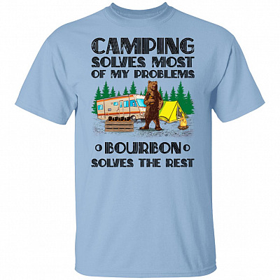Camping Bear (bourbon) t, Light Blue, Unisex T-Shirt
