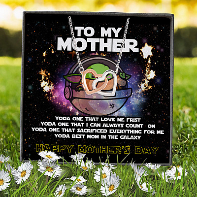 To My Mother From Baby Yoda Saying Yoda Best Mom In The Galaxy Happy Mother's Day Interlocking Hearts Necklace