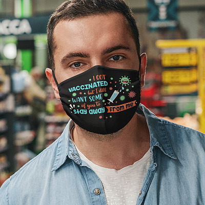 Alternative view of Vaccinated I Still Want Some of You to Stay Away from Me Washable Reusable Printed Cloth Face Mask Cover