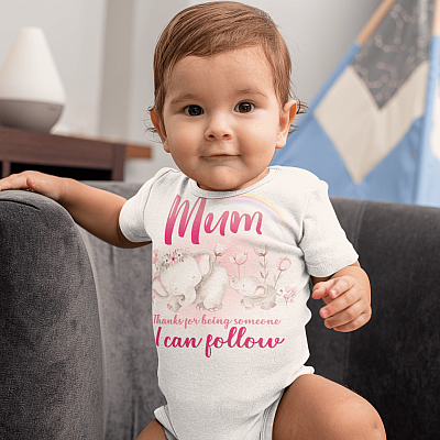 Alternative view of Mum Thank You For Being Someone I Can Follow Elephant Baby Onesie - Baby Infant Bodysuit