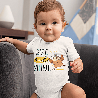 Alternative view of Rise and Shine Turkey Baby Onesie - Baby Infant Bodysuit