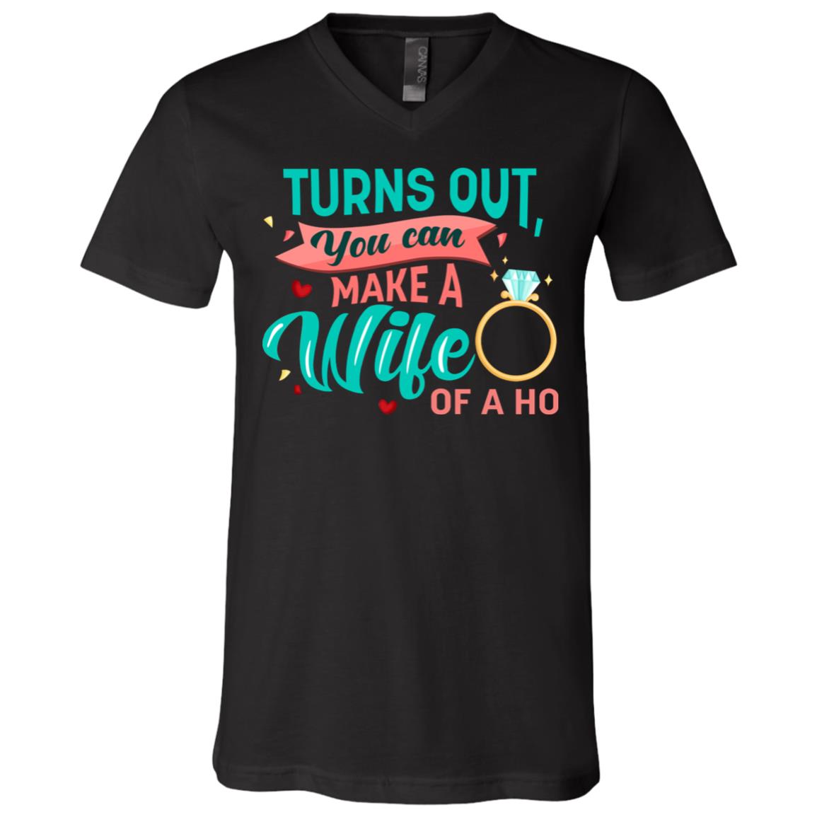 wife ho tee, Black, V-Neck T-Shirt
