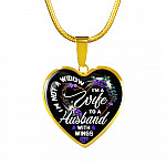 I'm Not a Widow I'm a Wife to a Husband with Wings Floral Heart Pendant Necklace - Heart Luxury Necklace (Gold Plated)