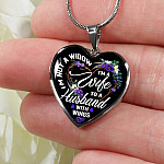 I'm Not a Widow I'm a Wife to a Husband with Wings Floral Heart Pendant Necklace - Heart Luxury Necklace (Silver)