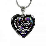 I'm Not a Widow I'm a Wife to a Husband with Wings Floral Heart Pendant Necklace - Heart Luxury Necklace (Silver)