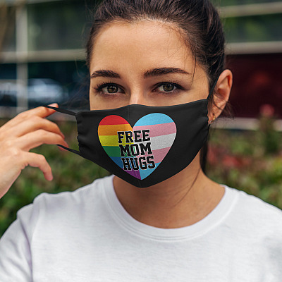 Alternative view of Support Free Mom Hugs LGBT Transgender Flag Heart Washable Reusable Custom Printed Cloth Face Mask Cover