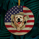 4th of July Golden Retriever Dog in American Flag Decorative Independence Day - Holiday Flat Circle Ornament