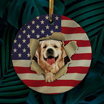 4th of July Golden Retriever Dog in American Flag Decorative Independence Day - Holiday Flat Circle Ornament