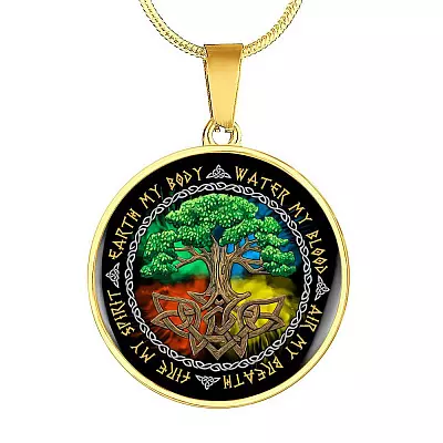 Earth My Body Water My Blood Air My Breath Fire My Spirit Circle Pendant Necklace - Circle Luxury Necklace (Gold Plated)