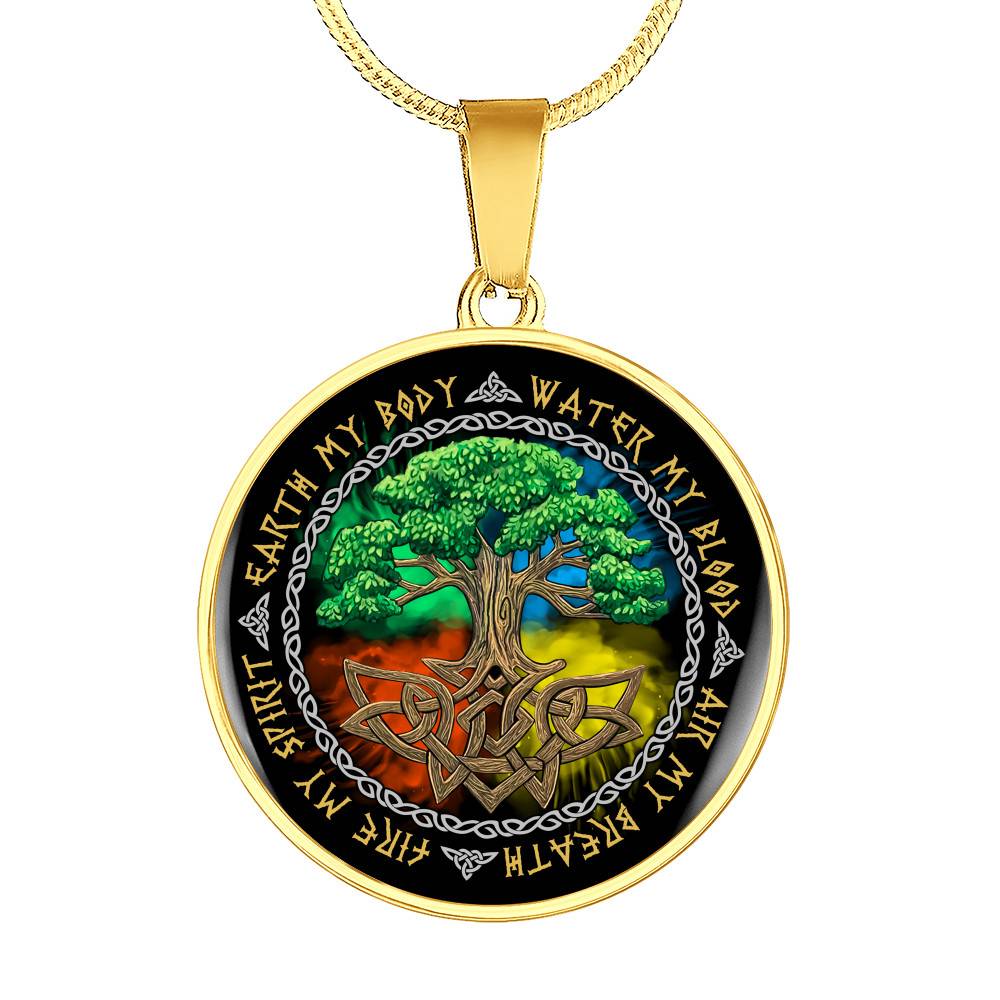 Earth My Body Water My Blood Air My Breath Fire My Spirit Circle Pendant Necklace - Circle Luxury Necklace (Gold Plated)